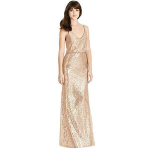 NEW After Six Women's 16 Elle Sequin Spaghetti Strap Rose Gold Maxi Dress J1-16